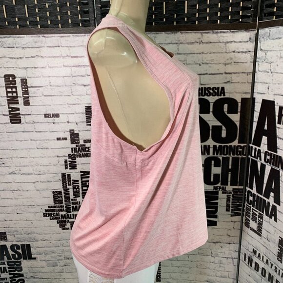 Reebok L Zephyr Pink Heather Crew Neck Back Cut-Out Moisture Wicking Muscle Tee - Picture 3 of 6